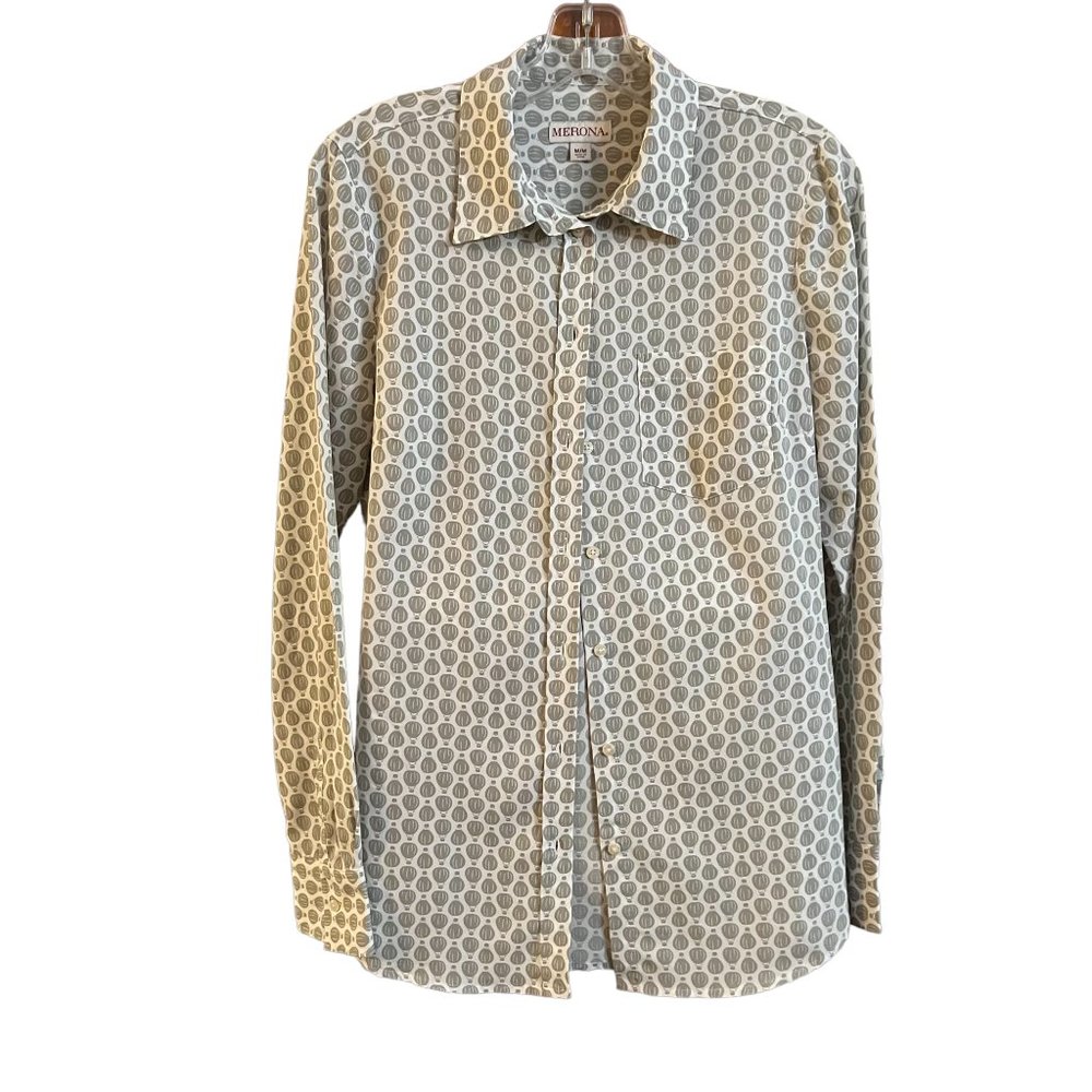 Women's Merona Gray and White Dress Shirt Long Sleeve Button Front Size Medium M